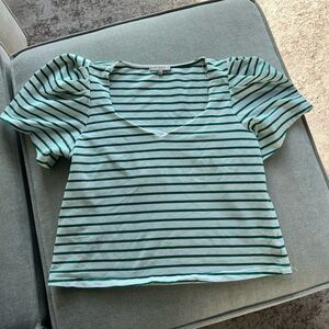 Anthropologie Skies are Blue Green & White Striped Blouse